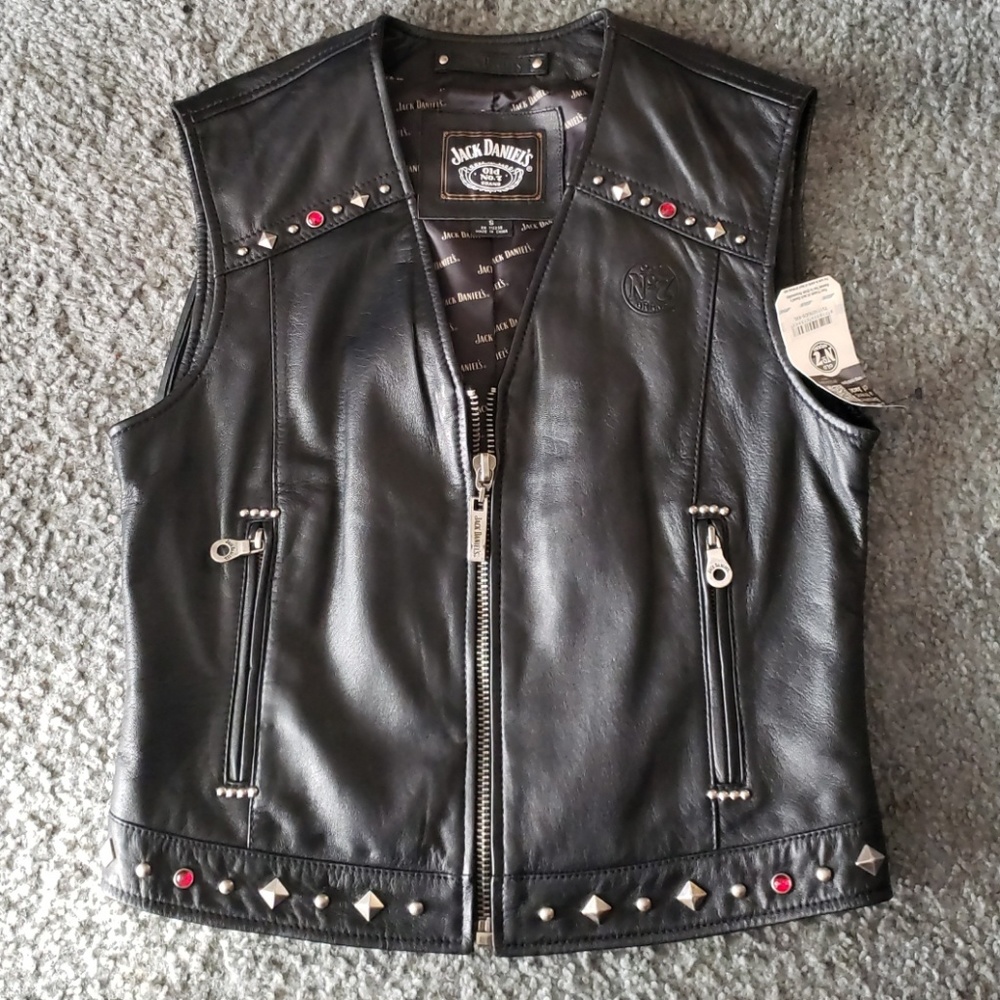 RARE Women's authentic leather Jack Daniels vest
